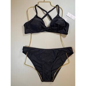 NWT Cupshe Black Cross Back Bikini Set Size XL